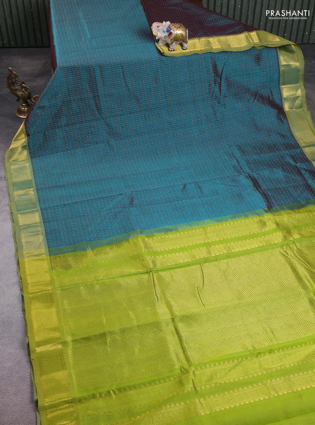 10 Yards silk cotton saree peacock green and mehendi green with allover thread weaves and zari woven border