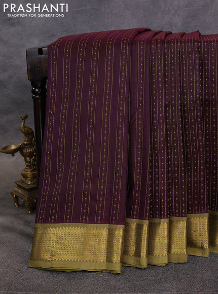 10 Yards silk cotton saree wine shade and mehendi green with allover thread weaves and zari woven border
