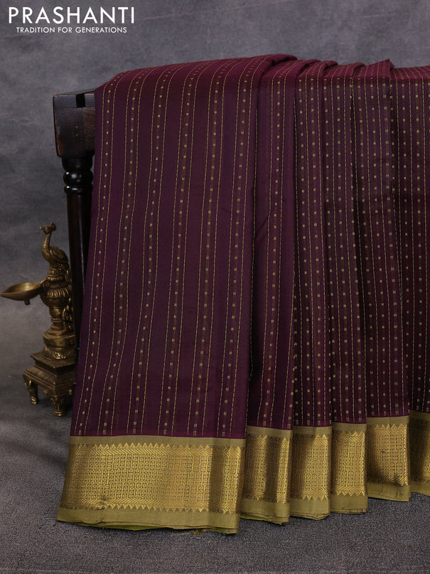 10 Yards silk cotton saree wine shade and mehendi green with allover thread weaves and zari woven border
