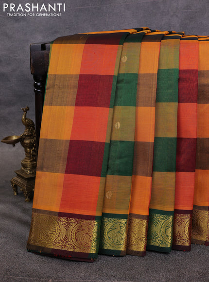 10 Yards silk cotton saree multi colour and maroon with allover paalum pazhamum & zari buttas and annam zari woven border