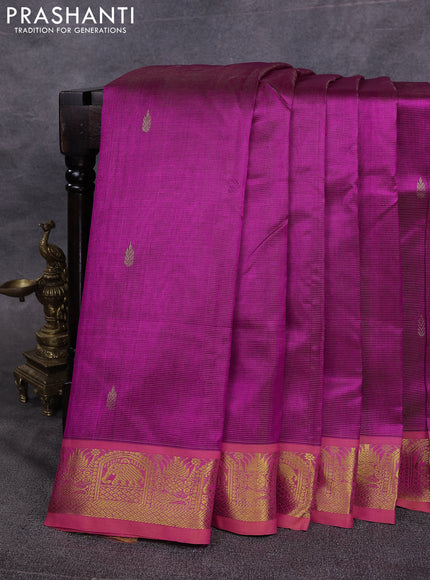 10 Yards silk cotton saree magenta pink and dual shade of pinksh orange with allover vairosi pattern & zari buttas and zari woven border