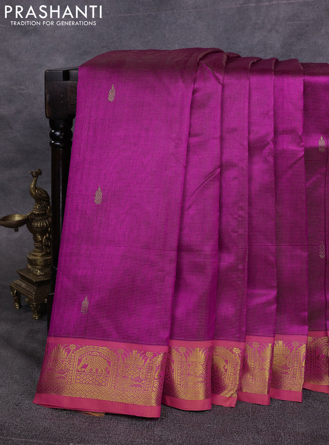 10 Yards silk cotton saree magenta pink and dual shade of pinksh orange with allover vairosi pattern & zari buttas and zari woven border
