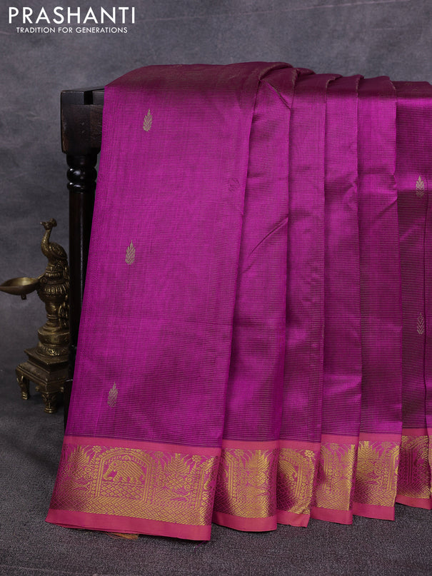 10 Yards silk cotton saree magenta pink and dual shade of pinksh orange with allover vairosi pattern & zari buttas and zari woven border