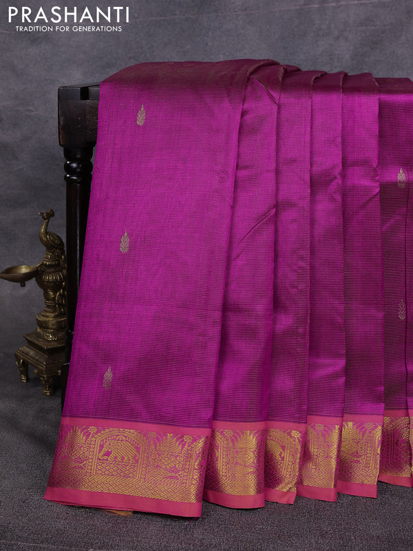 10 Yards silk cotton saree magenta pink and dual shade of pinksh orange with allover vairosi pattern & zari buttas and zari woven border