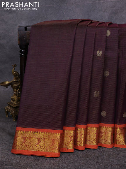10 Yards silk cotton saree coffee brown and dual shade of pinksh orange with allover vairosi pattern & zari buttas and annam zari woven border