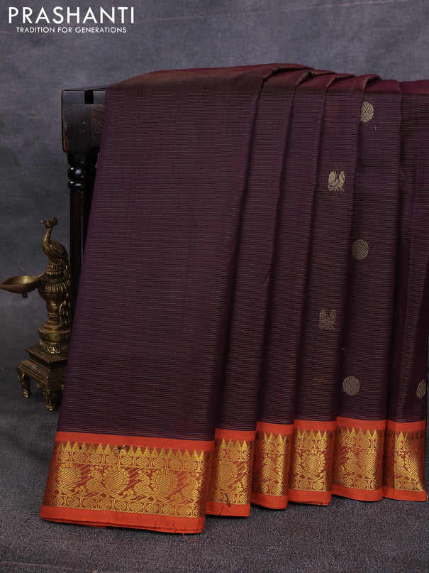 10 Yards silk cotton saree coffee brown and dual shade of pinksh orange with allover vairosi pattern & zari buttas and annam zari woven border