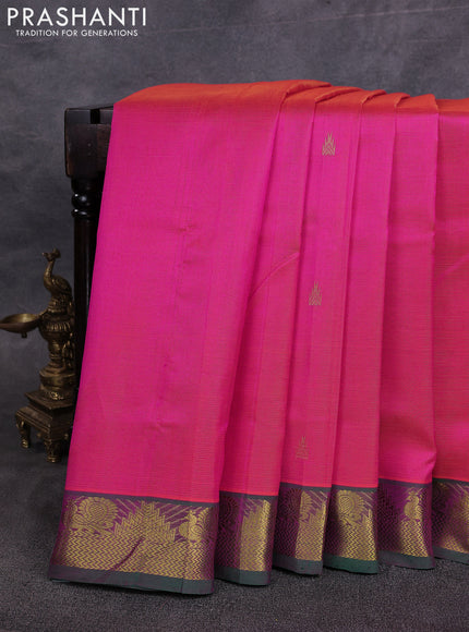 10 Yards silk cotton saree dual shade of pinkish orange and green with allover vairosi pattern & zari buttas and temple & annam zari woven border