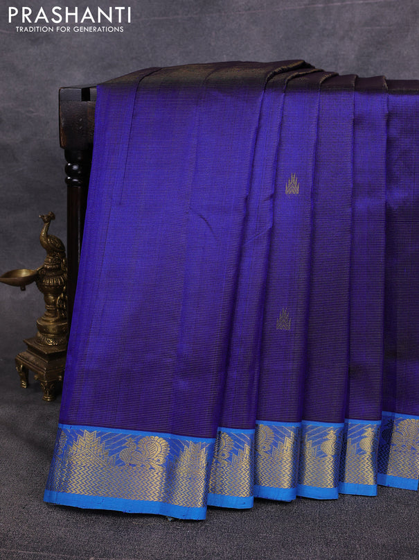 10 Yards silk cotton saree blue and cs blue with allover vairosi pattern & zari buttas and temple & annam zari woven border
