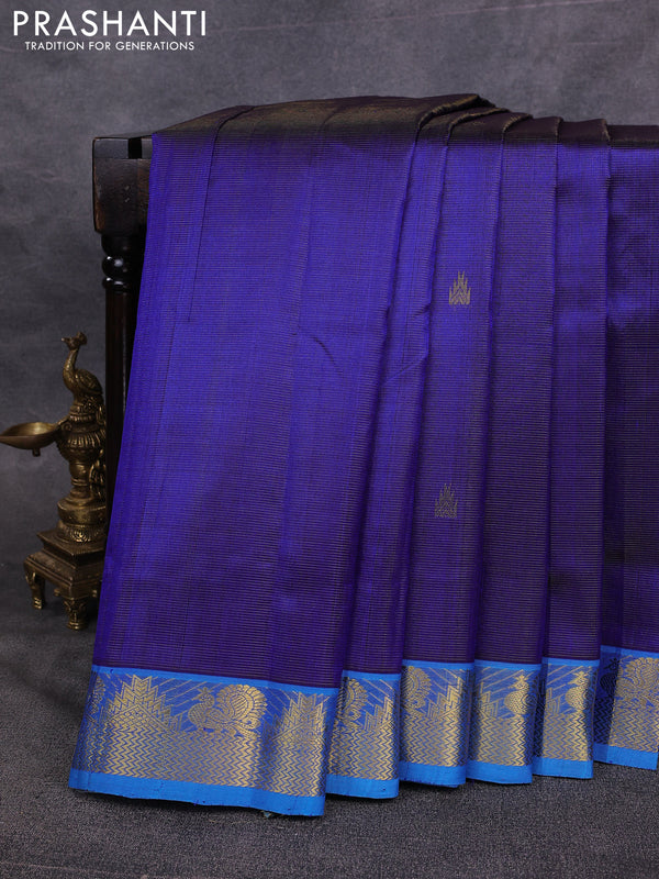 10 Yards silk cotton saree blue and cs blue with allover vairosi pattern & zari buttas and temple & annam zari woven border
