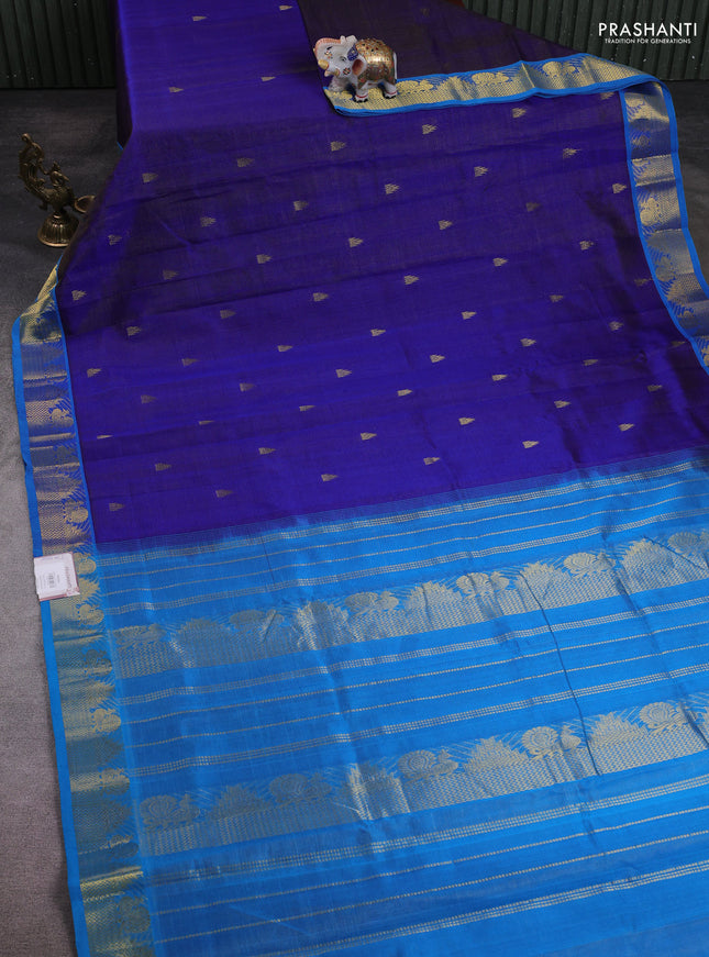 10 Yards silk cotton saree blue and cs blue with allover vairosi pattern & zari buttas and temple & annam zari woven border