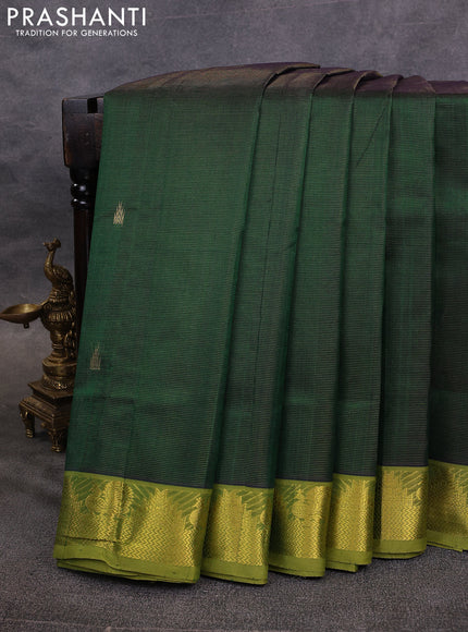 10 Yards silk cotton saree bottle green and mehendi green with allover vairosi pattern & zari buttas and temple & annam zari woven border