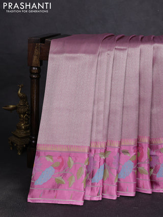 Banarasi silk saree pastel pink with allover zari woven brocade weaves and paithani style border
