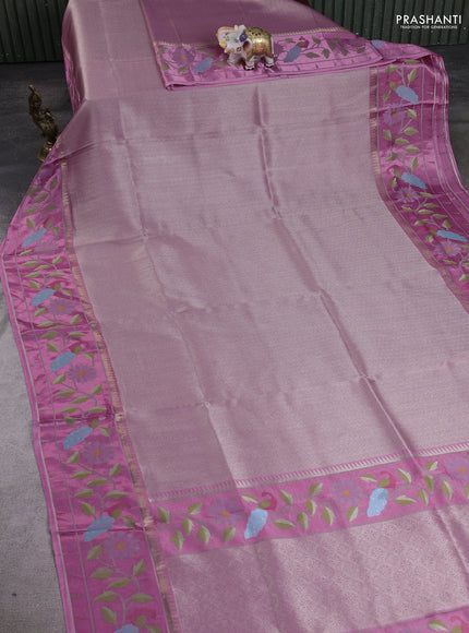 Banarasi silk saree pastel pink with allover zari woven brocade weaves and paithani style border