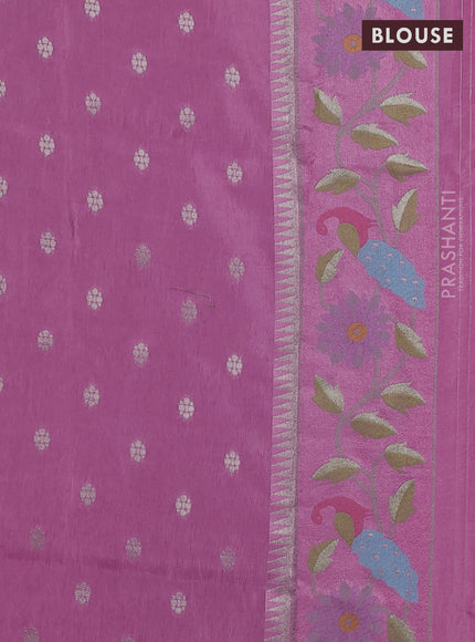 Banarasi silk saree pastel pink with allover zari woven brocade weaves and paithani style border