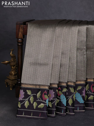 Banarasi silk saree black with allover zari woven brocade weaves and paithani style border