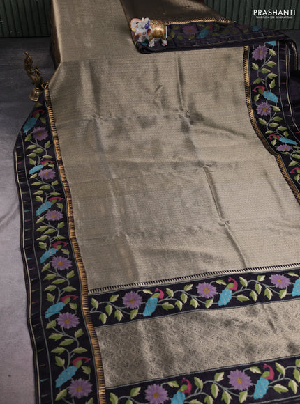 Banarasi silk saree black with allover zari woven brocade weaves and paithani style border