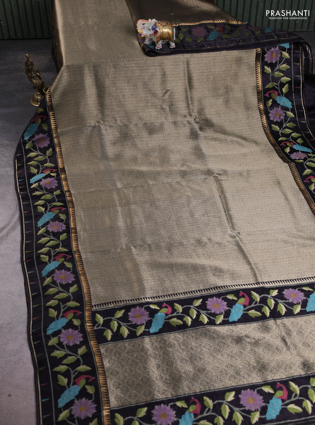 Banarasi silk saree black with allover zari woven brocade weaves and paithani style border