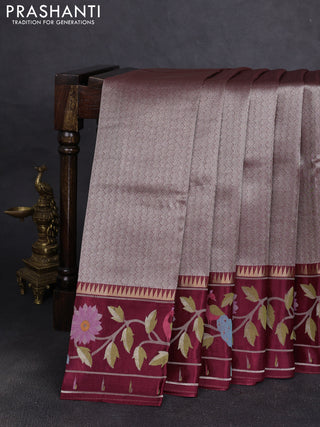 Banarasi silk saree wine shade with allover zari woven brocade weaves and paithani style border