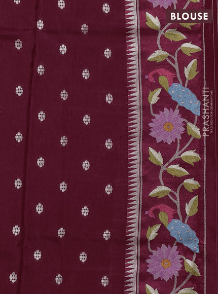 Banarasi silk saree wine shade with allover zari woven brocade weaves and paithani style border