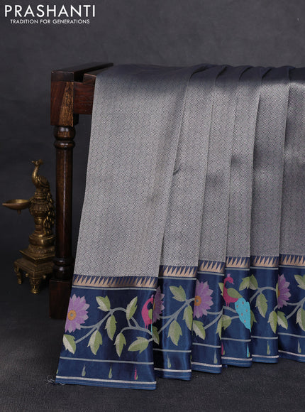 Banarasi silk saree peacock blue with allover zari woven brocade weaves and paithani style border