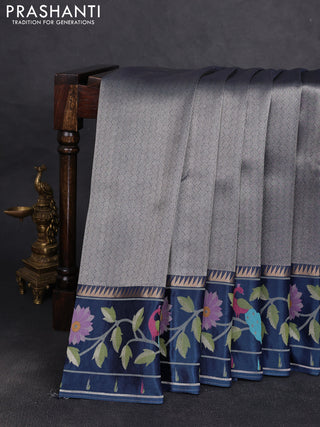 Banarasi silk saree peacock blue with allover zari woven brocade weaves and paithani style border