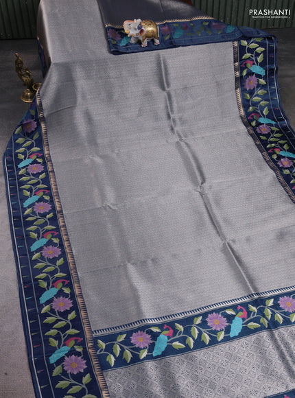 Banarasi silk saree peacock blue with allover zari woven brocade weaves and paithani style border