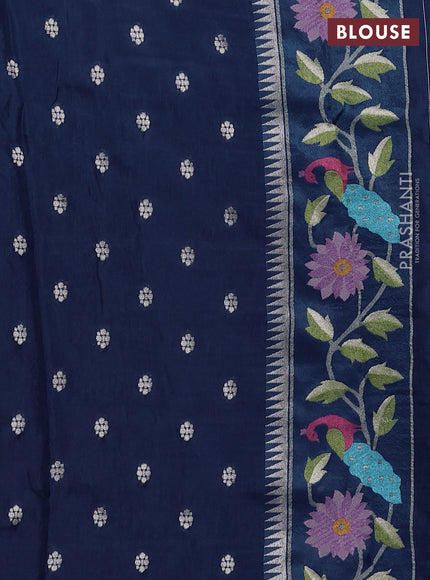 Banarasi silk saree peacock blue with allover zari woven brocade weaves and paithani style border