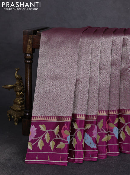 Banarasi silk saree dark magenta with allover zari woven brocade weaves and paithani style border
