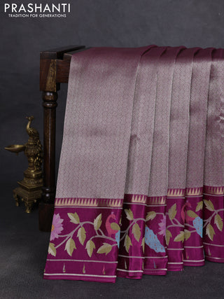 Banarasi silk saree dark magenta with allover zari woven brocade weaves and paithani style border