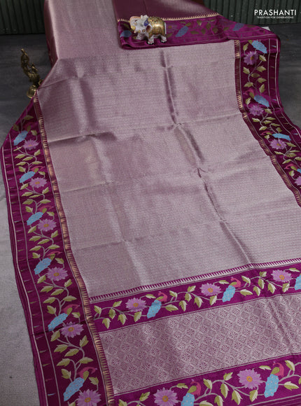 Banarasi silk saree dark magenta with allover zari woven brocade weaves and paithani style border