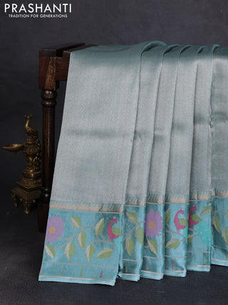 Banarasi silk saree pastel blue with allover zari woven brocade weaves and paithani style border