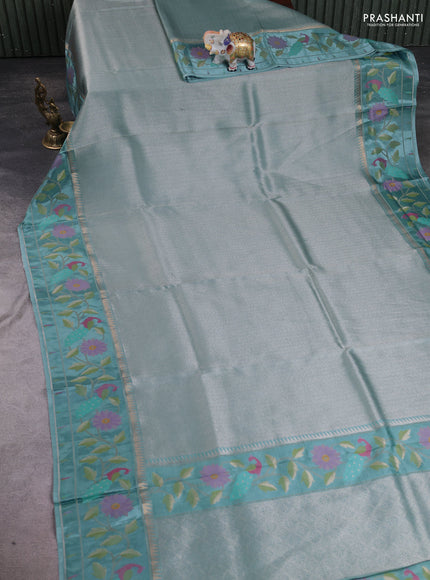 Banarasi silk saree pastel blue with allover zari woven brocade weaves and paithani style border