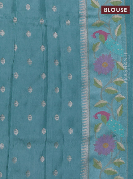 Banarasi silk saree pastel blue with allover zari woven brocade weaves and paithani style border