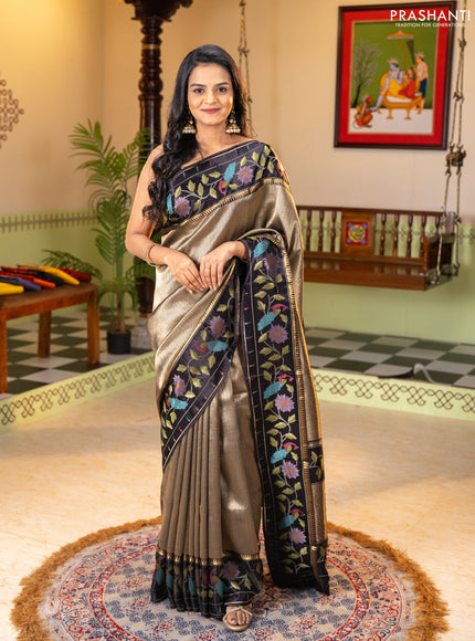 Banarasi silk saree black with allover zari woven brocade weaves and paithani style border