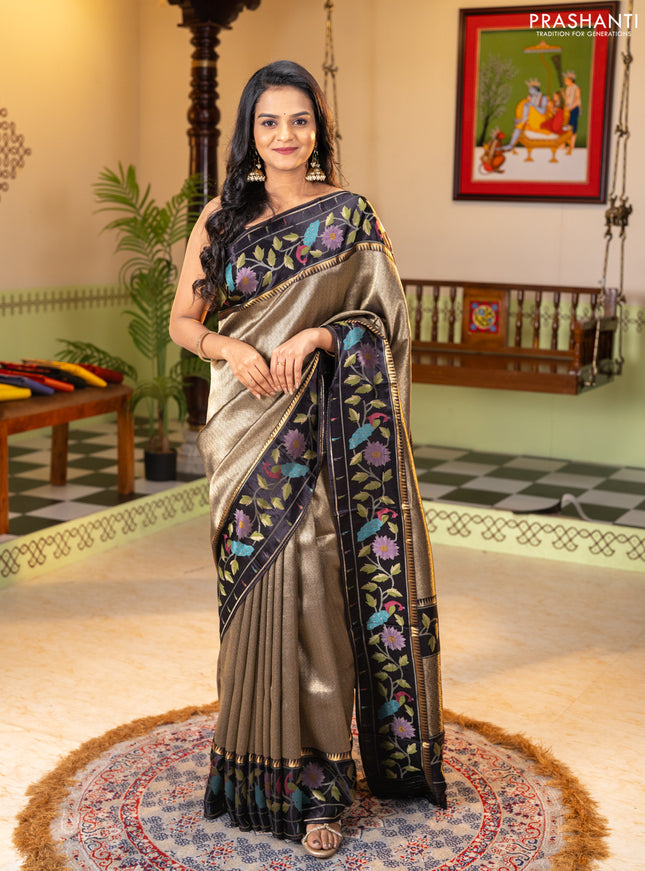 Banarasi silk saree black with allover zari woven brocade weaves and paithani style border