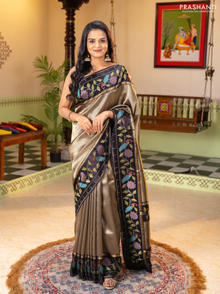 Banarasi silk saree black with allover zari woven brocade weaves and paithani style border