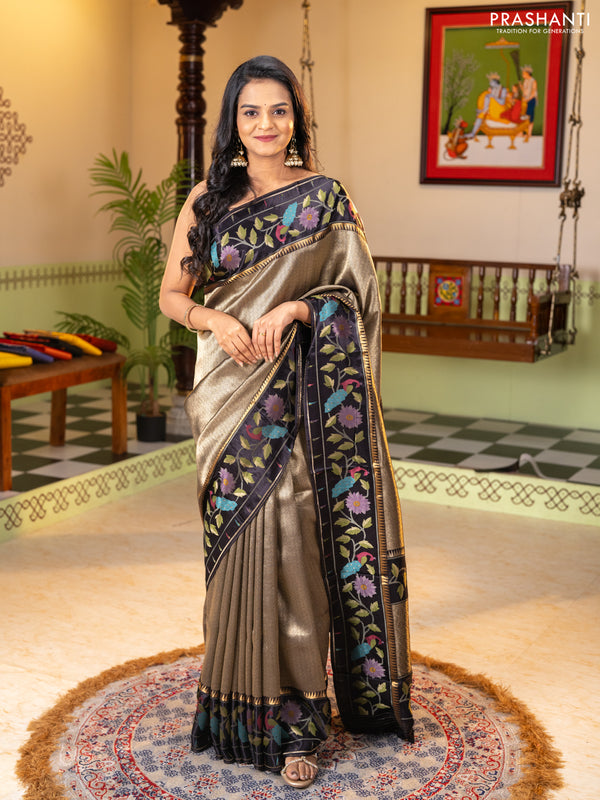 Banarasi silk saree black with allover zari woven brocade weaves and paithani style border