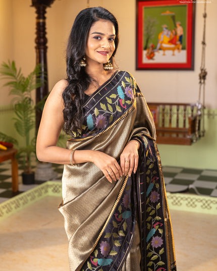 Banarasi silk saree black with allover zari woven brocade weaves and paithani style border
