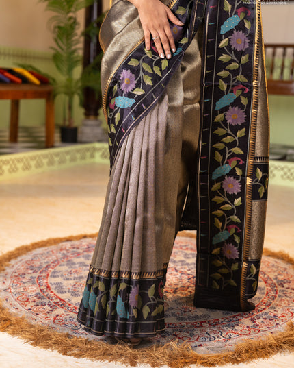 Banarasi silk saree black with allover zari woven brocade weaves and paithani style border