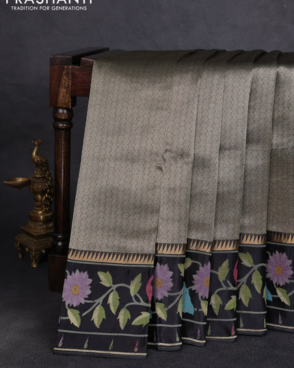 Banarasi silk saree black with allover zari woven brocade weaves and paithani style border
