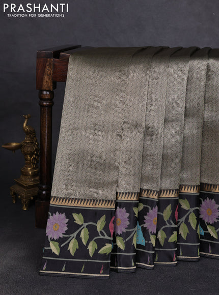 Banarasi silk saree black with allover zari woven brocade weaves and paithani style border