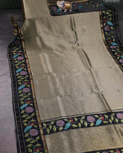 Banarasi silk saree black with allover zari woven brocade weaves and paithani style border