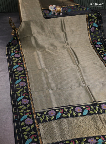 Banarasi silk saree black with allover zari woven brocade weaves and paithani style border