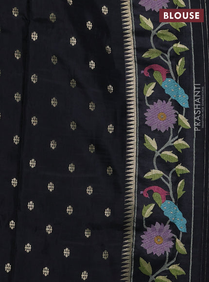 Banarasi silk saree black with allover zari woven brocade weaves and paithani style border