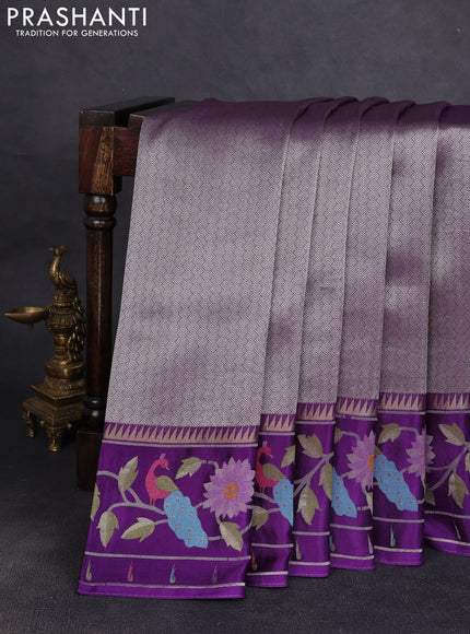 Banarasi silk saree violet with allover zari woven brocade weaves and paithani style border