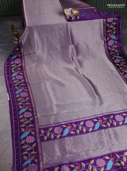 Banarasi silk saree violet with allover zari woven brocade weaves and paithani style border