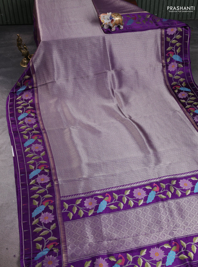Banarasi silk saree violet with allover zari woven brocade weaves and paithani style border