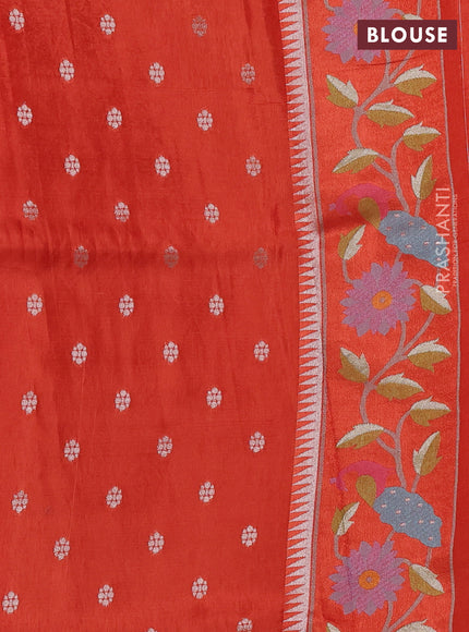 Banarasi silk saree orange with allover zari woven brocade weaves and paithani style border