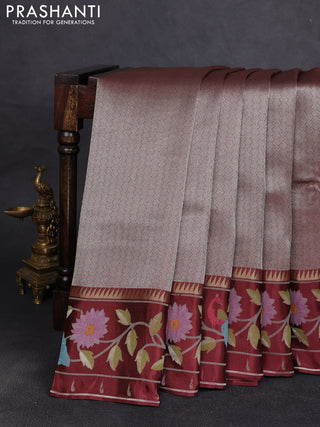 Banarasi silk saree brown with allover zari woven brocade weaves and paithani style border