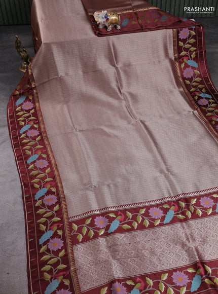 Banarasi silk saree brown with allover zari woven brocade weaves and paithani style border